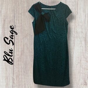 🌺Blu Sage Mod Style Teal/Black MIDI Dress With Black Bow